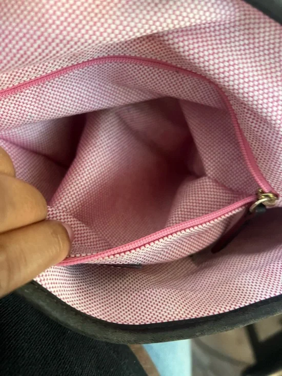 Dooney & Bourke Canvas Monogram Bucket Tote Bag Pink Lining Leather Trim Vintage - Picture 11 of 15